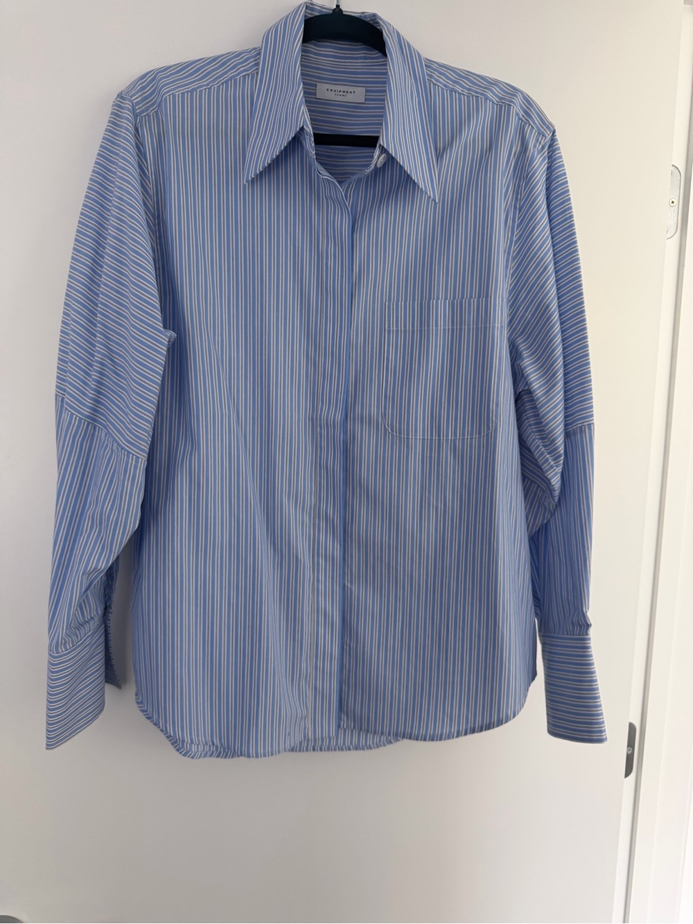 Equipment Blue and White Striped Women’s Dress Shirt